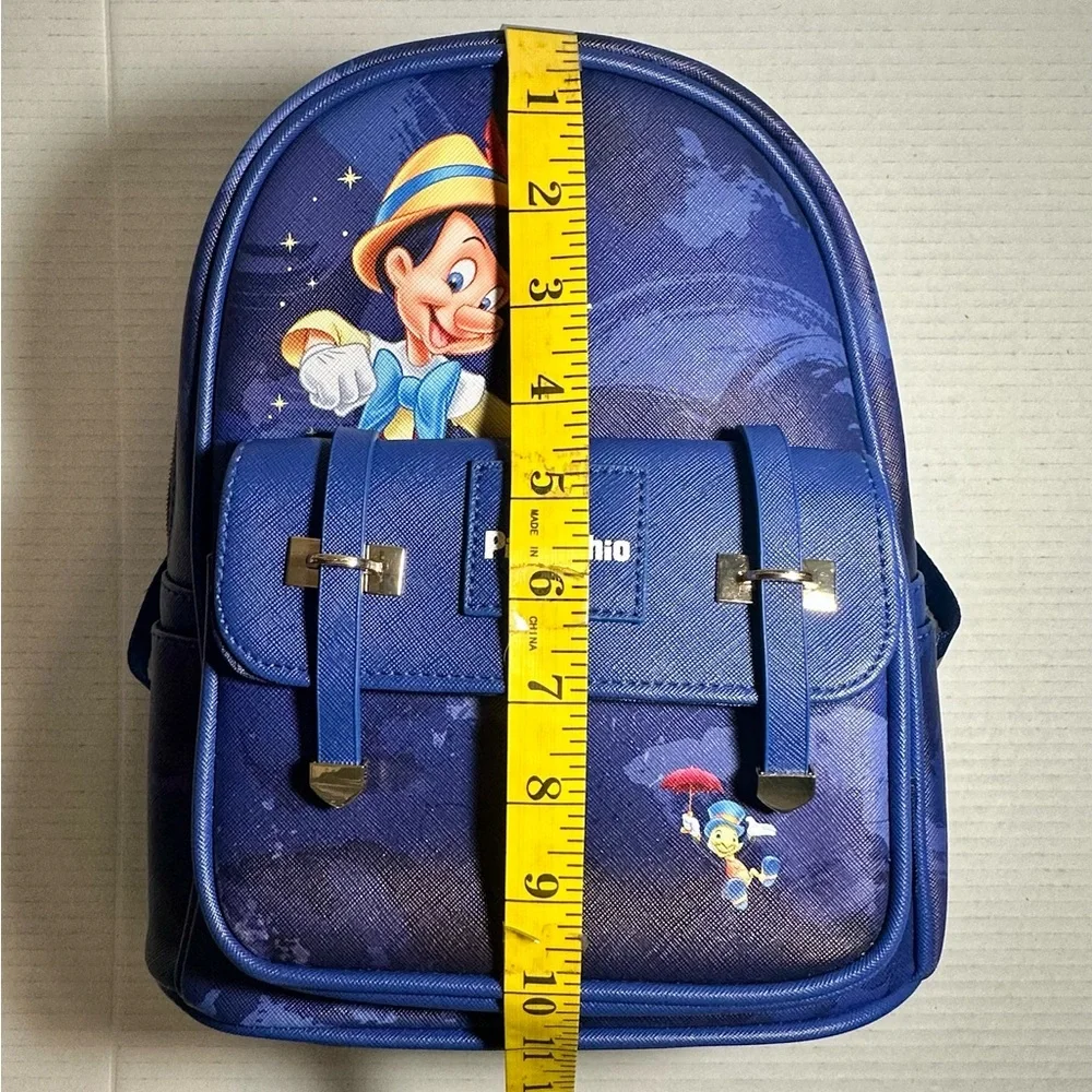 Disney‎ Pinocchio Purse Backpack 11″ Faux Leather Travel Blue Bag Jiminy Cricket
